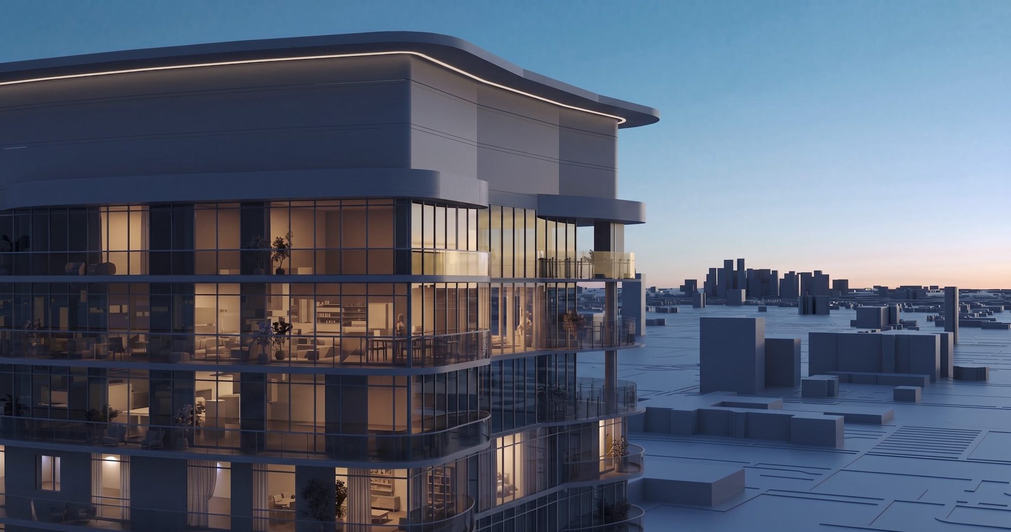 Penthouse terrace at dusk