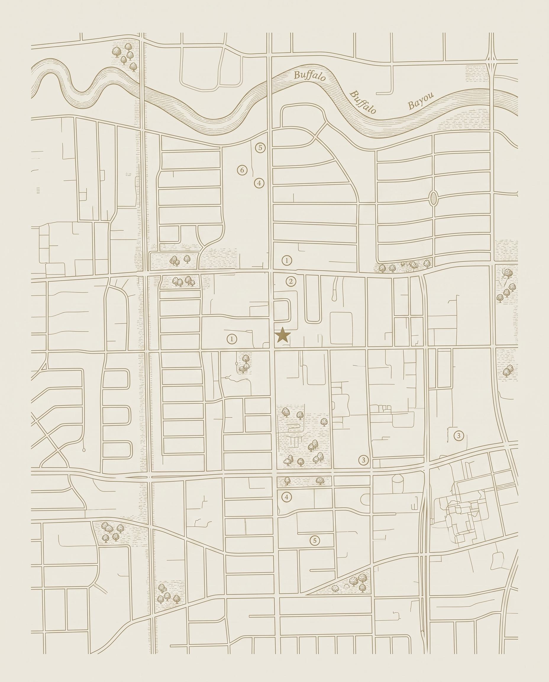 Illustrated map of River Oaks, Houston